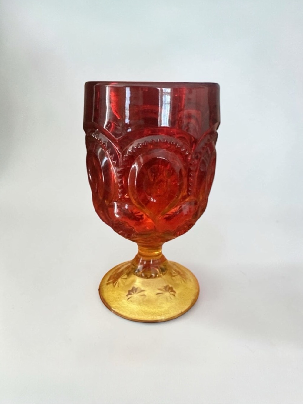 L.G Wright “Moon And Star” Amberina Glass Water Goblet. Red /Yellow 6x3.25
